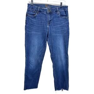 Kut from the Kloth Women’s Straight Leg Raw Hem Crop Mid Rise Denim Blue Jeans 8